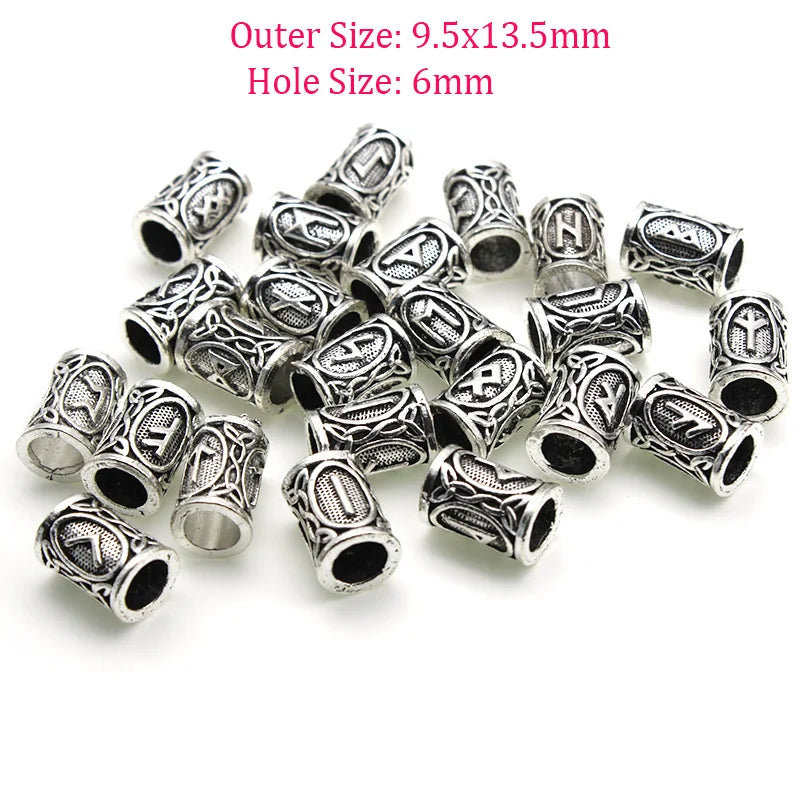 24pcs Viking Rune Bead Large Hole 6mm Hair Beads for DIY Jewelry