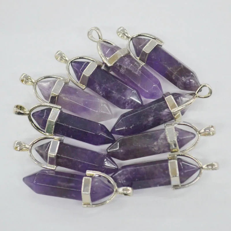 24pcs Purple Crystal Pillar Pendants & Necklaces for Jewelry Making