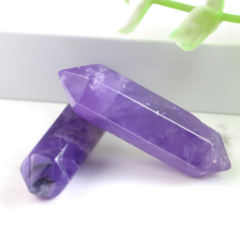 24pcs Hexagon Shape Amethyst Crystal Pillar Gemstones