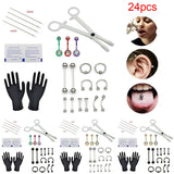 24pcs Body Piercing Tool Kit Ear Nose Navel Nipple Needles Set
