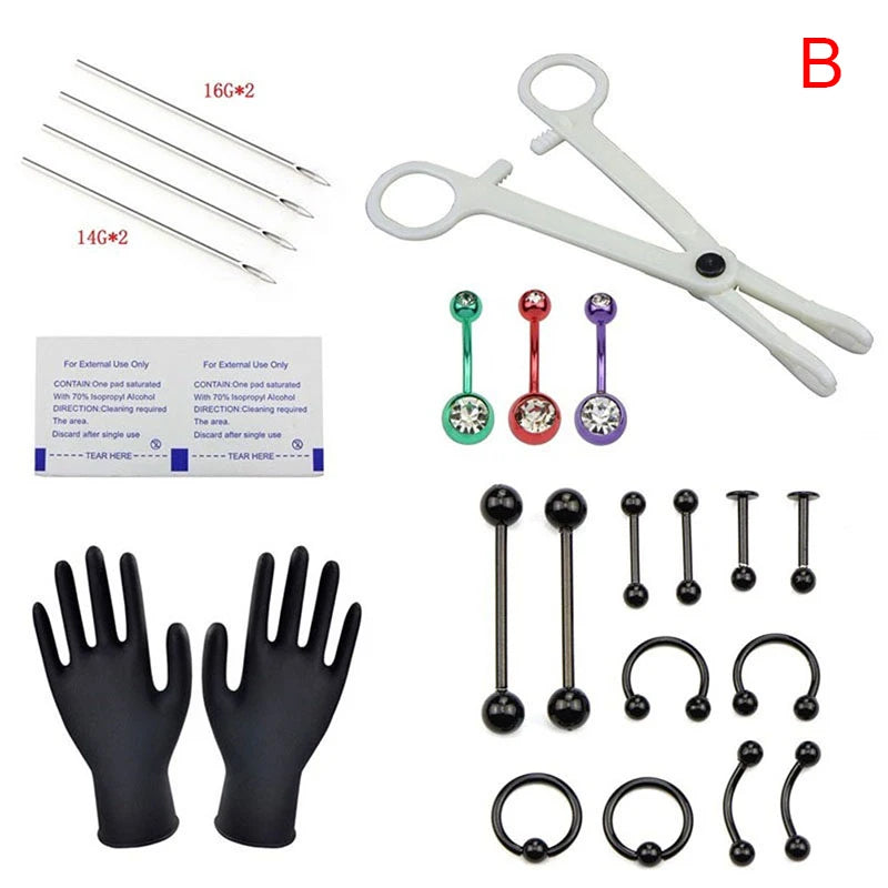 24pcs Body Piercing Tool Kit Ear Nose Navel Nipple Needles Set
