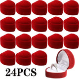 24pcs Red Velvet Heart Ring Box Jewelry Display Case Holder Gift Boxes