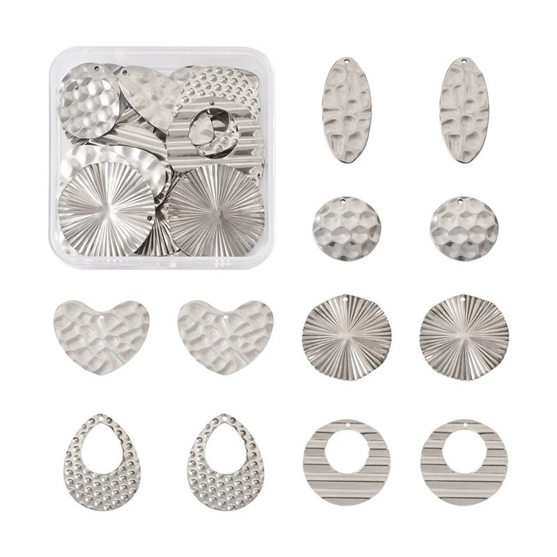 24pcs Textured Heart Oval Charms for Jewelry Making DIY