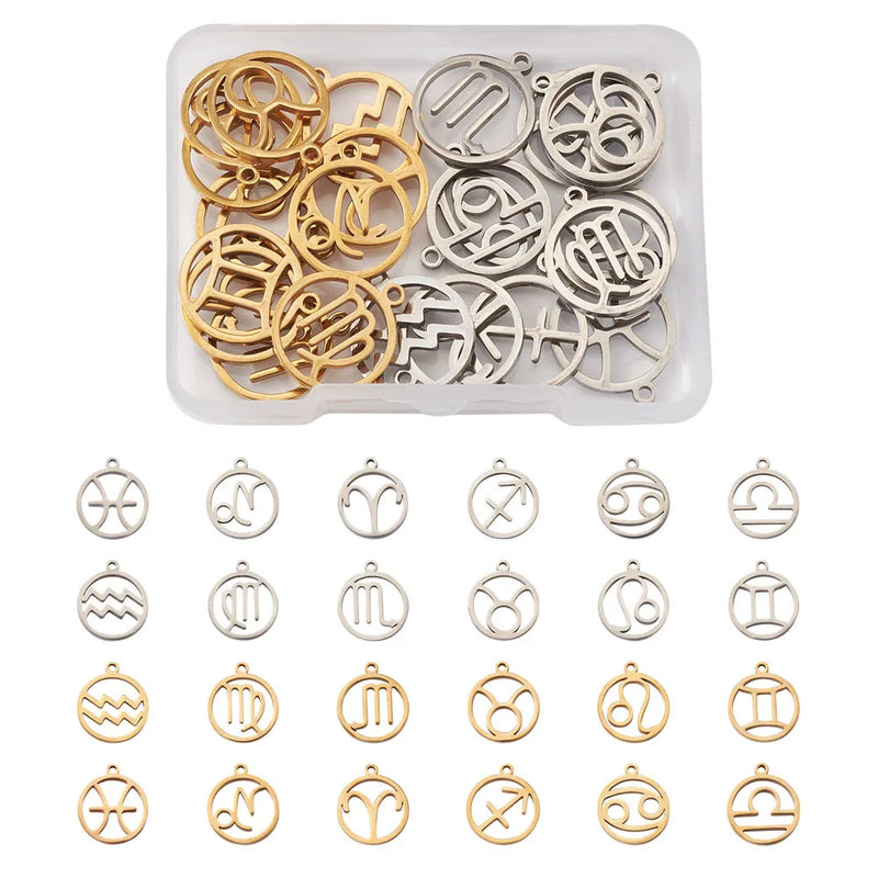 24pcs/box Stainless Steel Constellation Pendants Mix For Jewelry Crafts
