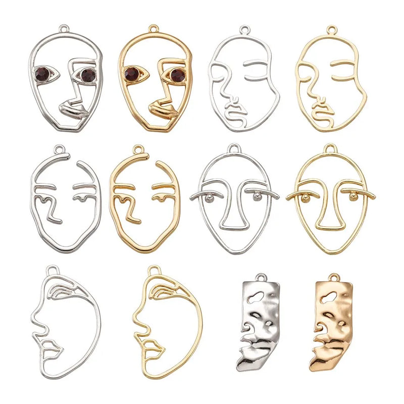 24pcs Alloy Art Human Face Hollow Charms DIY Jewelry Findings