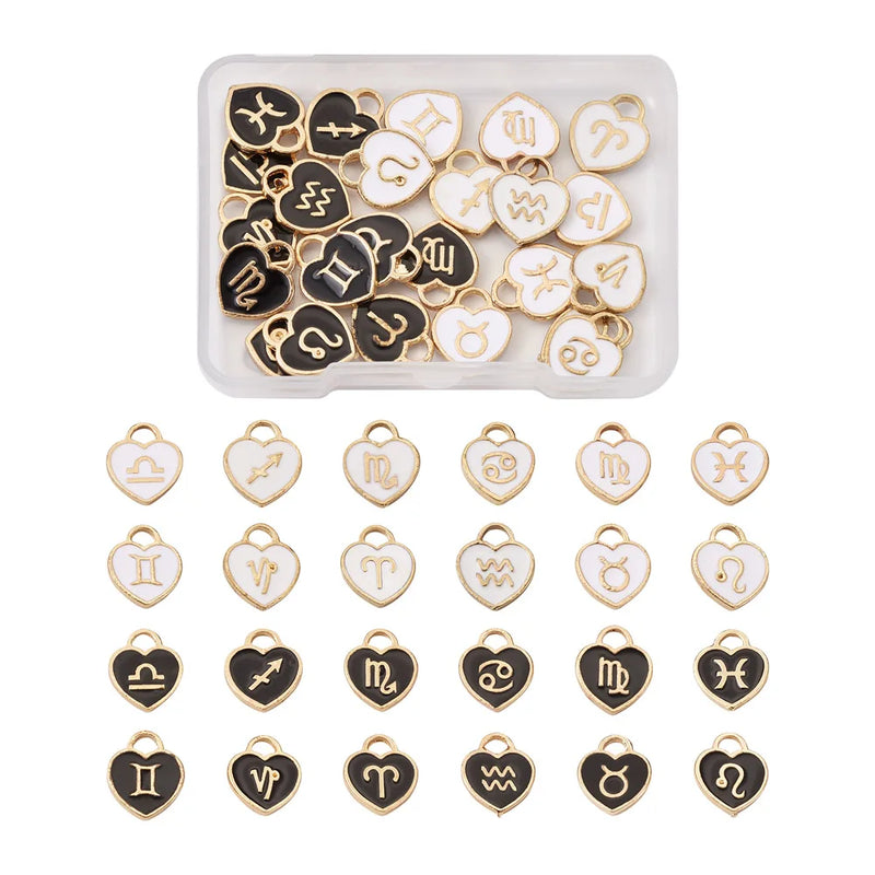 24pcs Enamel Heart Constellation Charms for DIY Jewelry Crafts Mix