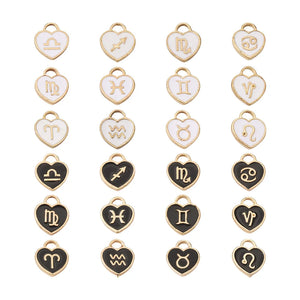 24pcs Enamel Heart Constellation Charms for DIY Jewelry Crafts Mix