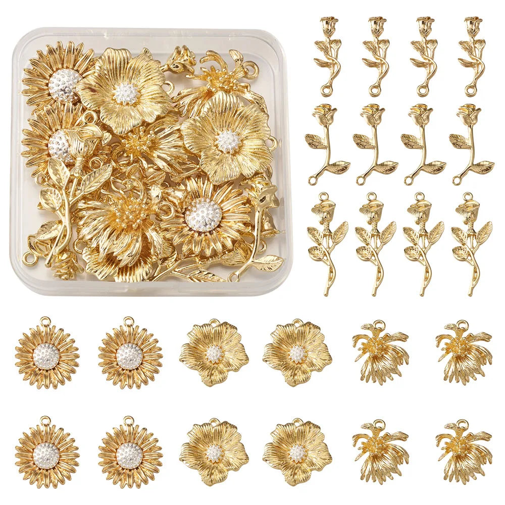 24pcs Rose & Flower Pendants For DIY Bracelet Necklace Making