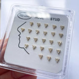 Sterling Silver 925 CZ Triangle Nose Studs Rings Piercing Body Jewelry