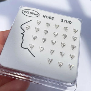 Sterling Silver 925 CZ Triangle Nose Studs Rings Piercing Body Jewelry