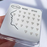 Sterling Silver 925 CZ Triangle Nose Studs Rings Piercing Body Jewelry