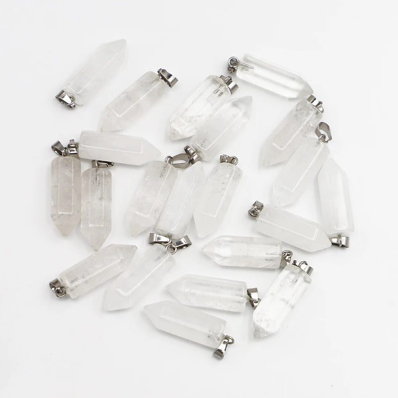 24pcs 2023 Stone Crystal Pillar Hexagonal Pendants DIY Necklace Earring