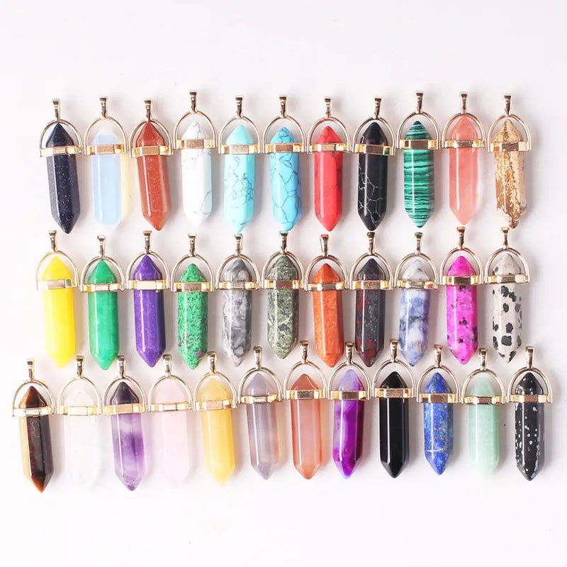 24pcs Natural Stone Crystal Bullet Necklace Pendant