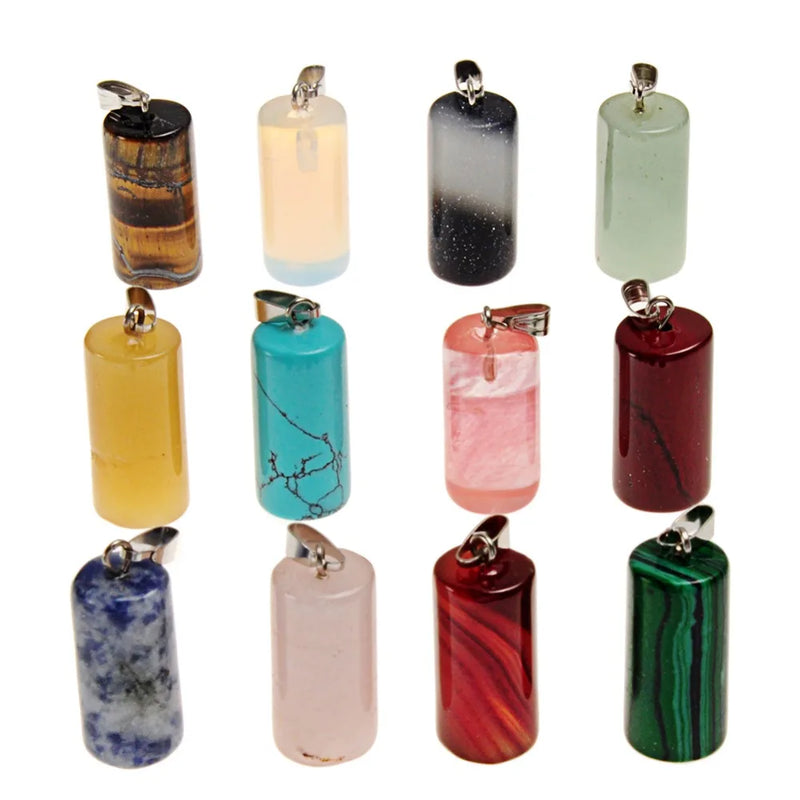 24pcs Natural Hand Carved Crystal Tube Healing Point Chakra Pendulum Charms
