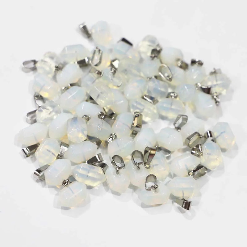 24pcs Natural Opal Stone Hexagonal Pillar Necklaces Pendants