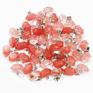 24pcs Watermelon Red Stone Hexagonal Pillar Necklace Pendants Charms DIY Jewelry