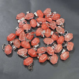 24pcs Watermelon Red Stone Hexagonal Pillar Necklace Pendants Charms DIY Jewelry