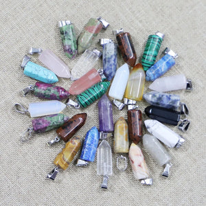 24pcs Natural Stone Necklace Hexagonal Pillar Pendant Reiki Charm DIY Jewelry