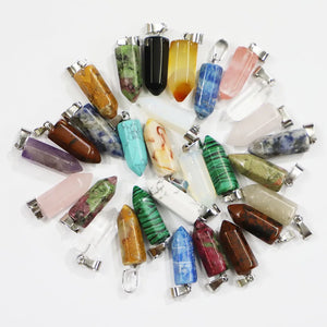 24pcs Natural Stone Necklace Hexagonal Pillar Pendant Reiki Charm DIY Jewelry