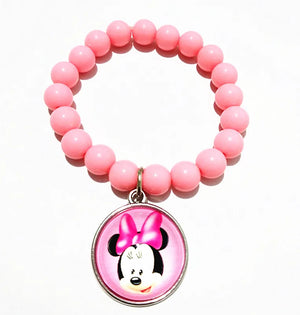24pcs Pink Rose Beads Glass Bracelets Leather Hand Chain Girls Bangle