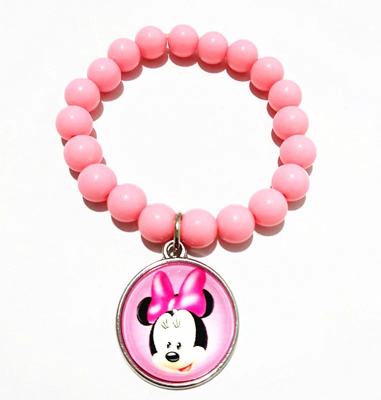 24pcs Pink Rose Beads Glass Bracelets Leather Hand Chain Girls Bangle