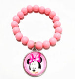 24pcs Pink Rose Beads Glass Bracelets Leather Hand Chain Girls Bangle
