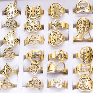 24pcs Stainless Steel Mix Styles Hollow Rings for Women High Women Jewelry