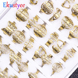 24pcs Stainless Steel Mix Styles Hollow Rings for Women High Women Jewelry