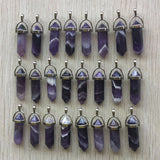 24pcs Natural Stripe Amethysts Charms Hexagonal Healing Reiki Point Pendants