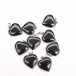 24pcs Natural Hematite Heart Pendant Bead for Stone Necklaces