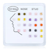 24pcs/pack Colorful CZ Zircon 925 Sterling Silver Nose Studs 3mm