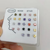 24pcs/pack Colorful CZ Zircon 925 Sterling Silver Nose Studs 3mm