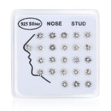 24pcs 925 Sterling Silver Vintage Rhinestone Sun Nose Rings & Studs