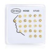 24pcs 925 Sterling Silver Vintage Rhinestone Sun Nose Rings & Studs