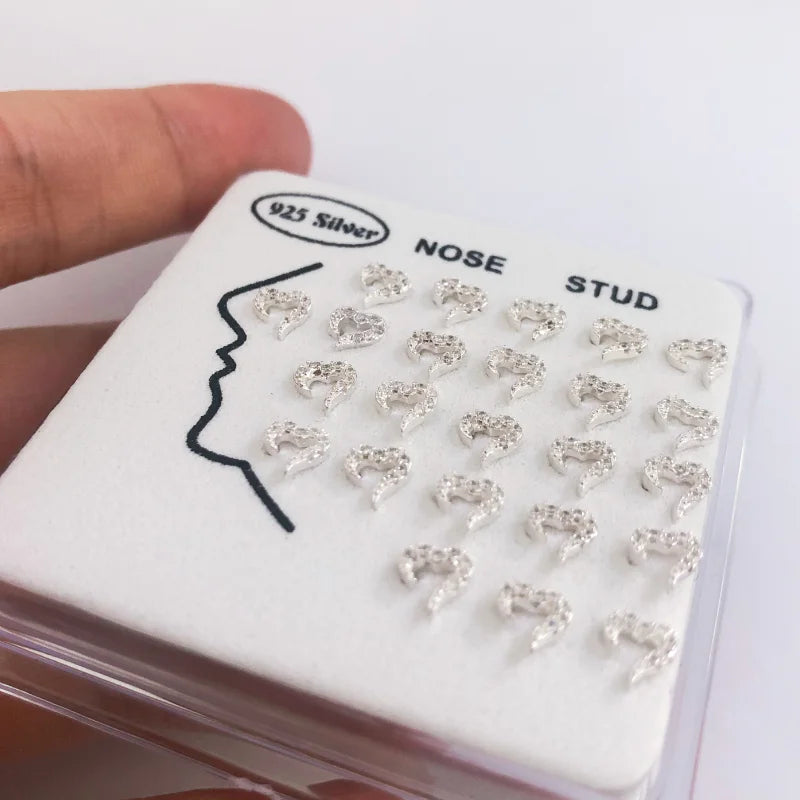 24pcs 925 Silver zircon love heart Nose Rings & Studs Piercing Jewelry