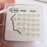 24pcs 925 Silver zircon love heart Nose Rings & Studs Piercing Jewelry
