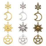 Tibetan Style Alloy Moon Sun Star Snowflake Pendants 24pcs 21x16x2mm 3colors