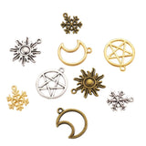 Tibetan Style Alloy Moon Sun Star Snowflake Pendants 24pcs 21x16x2mm 3colors