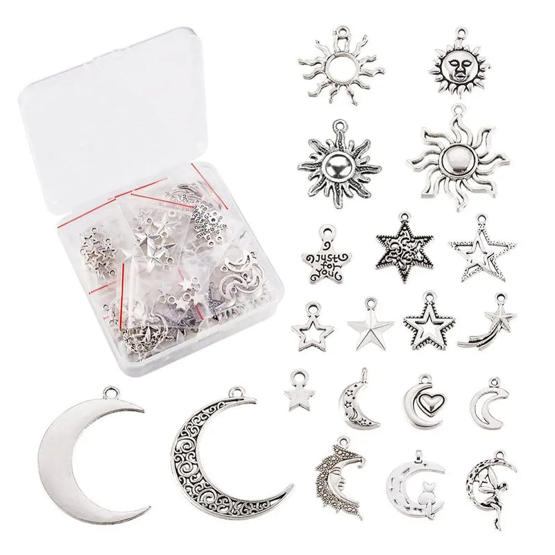 Tibetan Style Alloy Moon Sun Star Snowflake Pendants 24pcs 21x16x2mm 3colors