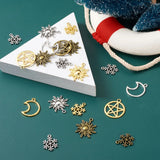 Tibetan Style Alloy Moon Sun Star Snowflake Pendants 24pcs 21x16x2mm 3colors