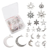 Tibetan Style Alloy Moon Sun Star Snowflake Pendants 24pcs 21x16x2mm 3colors
