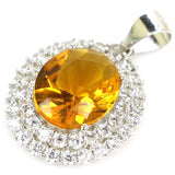 24x15mm Created Oval Golden Citrine Pink Kunzite CZ Pendant