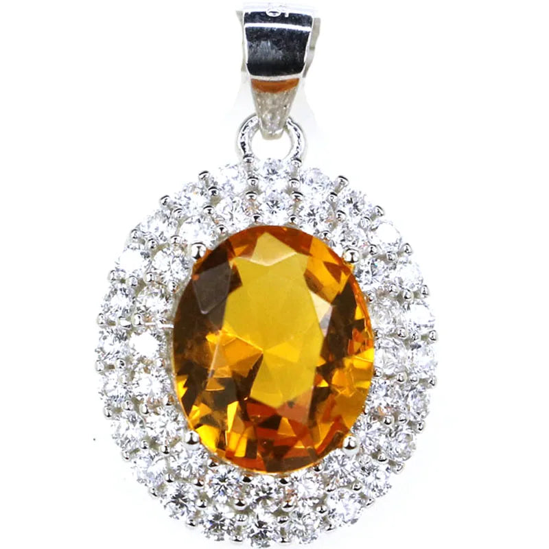 24x15mm Created Oval Golden Citrine Pink Kunzite CZ Pendant
