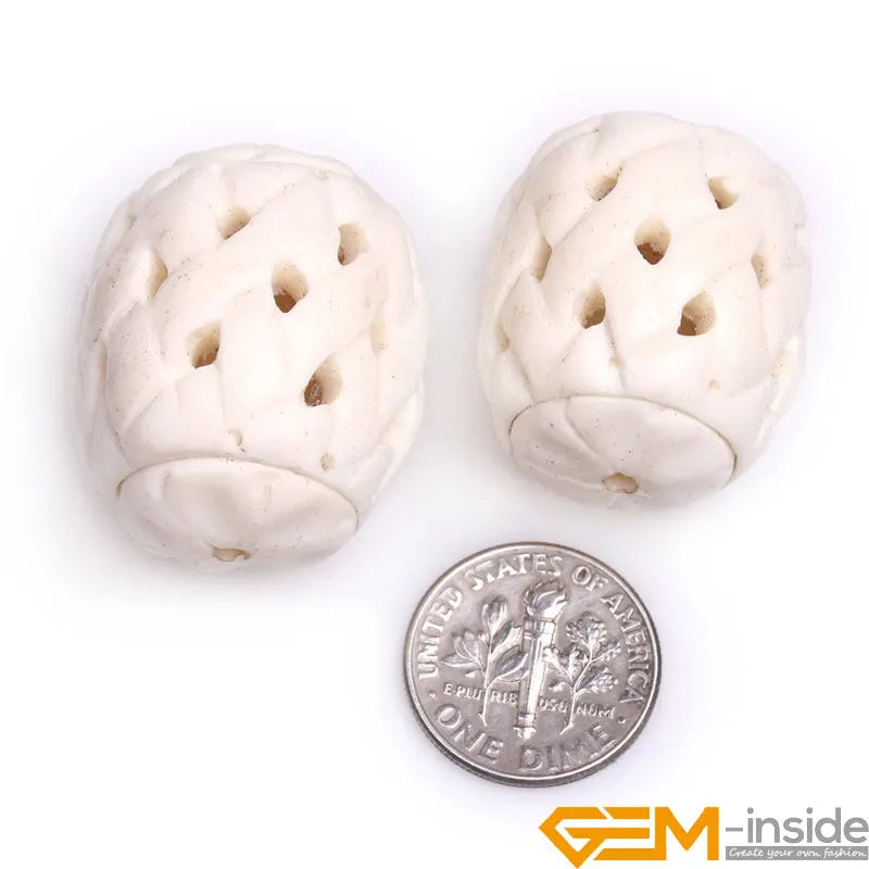 Hollow Lantern Shape Carved Bone Beads 2 PCS