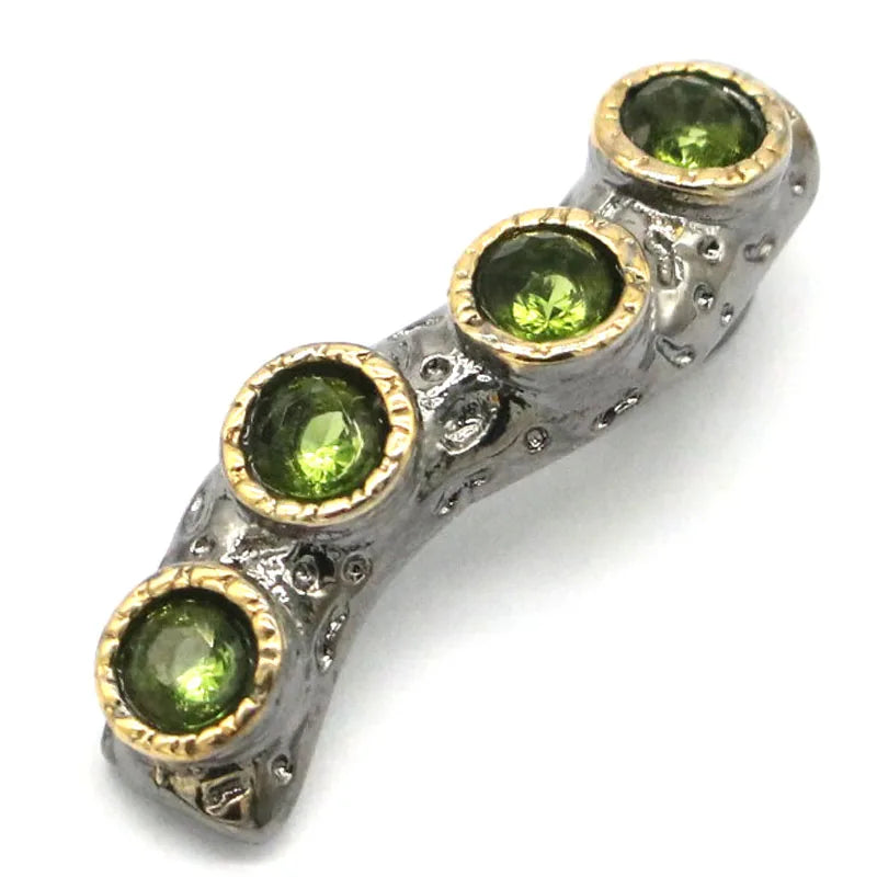 Neo-Gothic Silver Pendant with Pink Tourmaline and Green Peridot