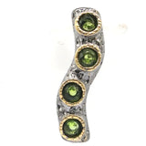 Neo-Gothic Silver Pendant with Pink Tourmaline and Green Peridot