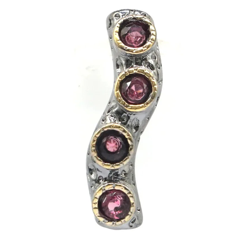 Neo-Gothic Silver Pendant with Pink Tourmaline and Green Peridot