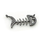 Micro Pave Clear CZ Fish Skeleton Charm for Necklaces Jewelry