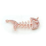 Micro Pave Clear CZ Fish Skeleton Charm for Necklaces Jewelry