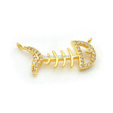 Micro Pave Clear CZ Fish Skeleton Charm for Necklaces Jewelry